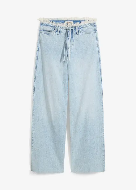 Wide Leg-jeans, Mid Waist, Low Stretch frynser