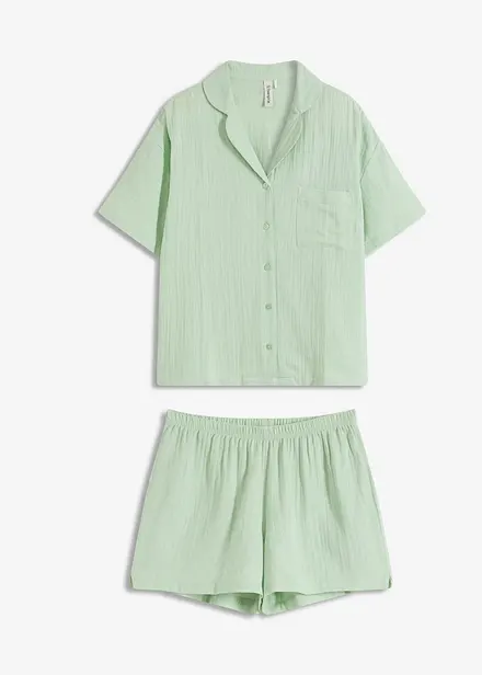 Kort pyjamas i musselin med knappestolpe