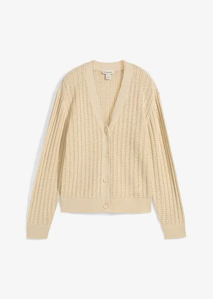 Hullstrikket cardigan med lin
