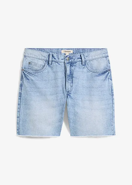 Denimshorts med stretch og r&aring;kanter, Relaxed Fit