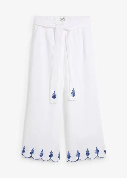 Culottes i lin med belte (2-delt sett)
