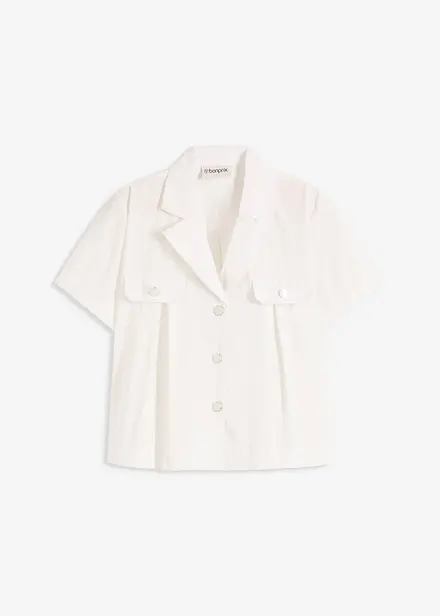 Kortarmet bluse i bomullspoplin