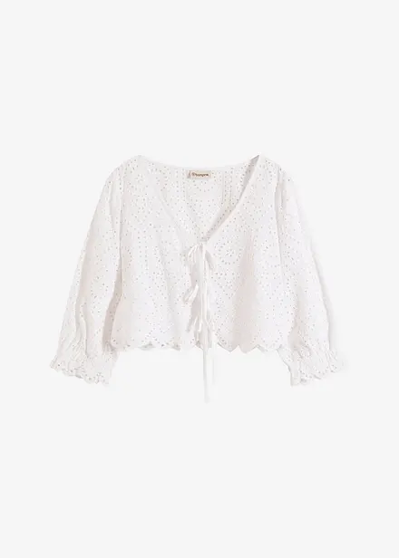 Bluse med hullbroderi og puffermer
