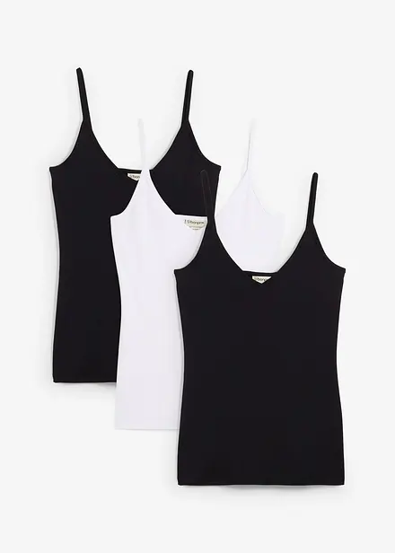 Singlet med spaghettistropper av ren økologisk bomull (3-pack)