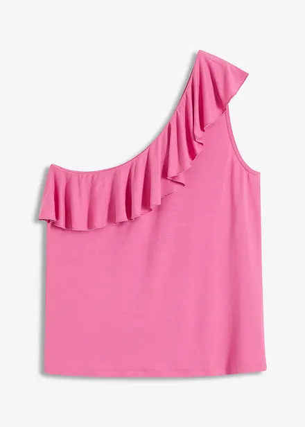 One shoulder-topp i myk viskosemiks med volang