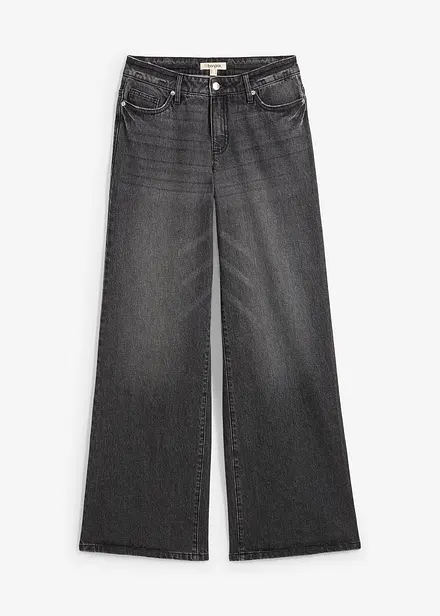 Wide Leg-jeans, Mid Waist, Low Stretch Full Length