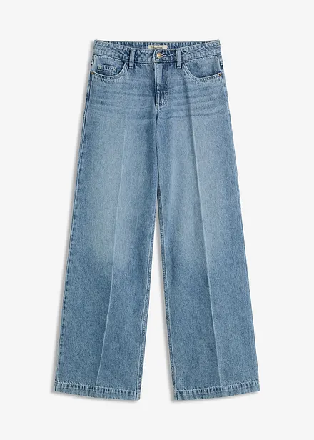 Wide Leg-jeans Mid Waist, Low Stretch Full Length
