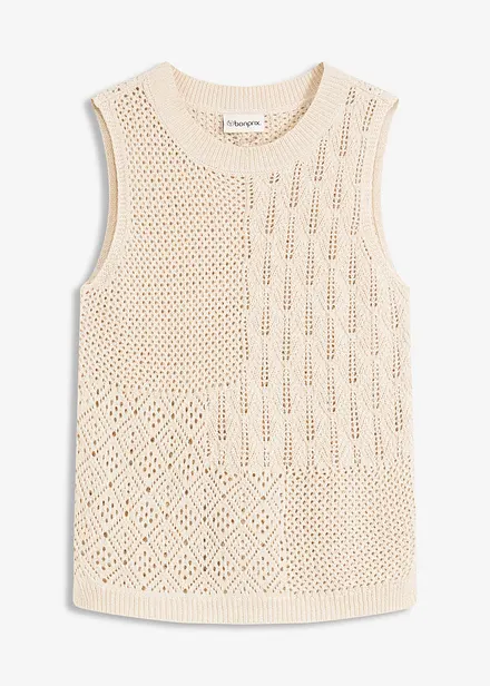 Strikket singlet med hullmønster og lurex