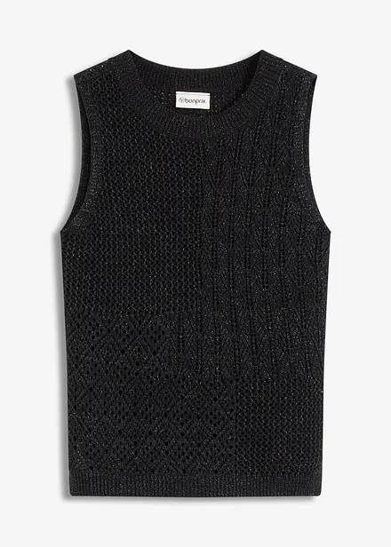 Strikket singlet med hullmønster og lurex