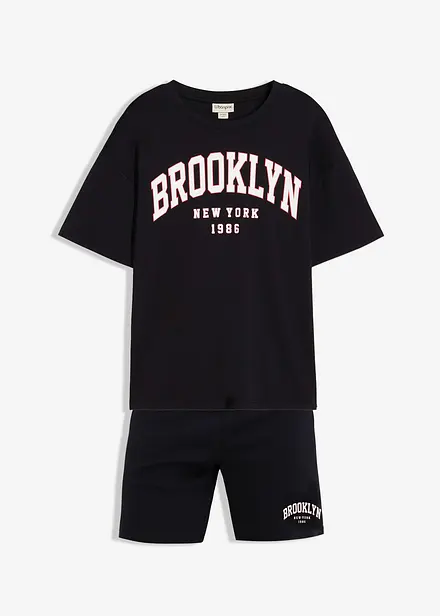 T-skjorte og shorts i formstabil, økologisk bomull (2-delt sett)