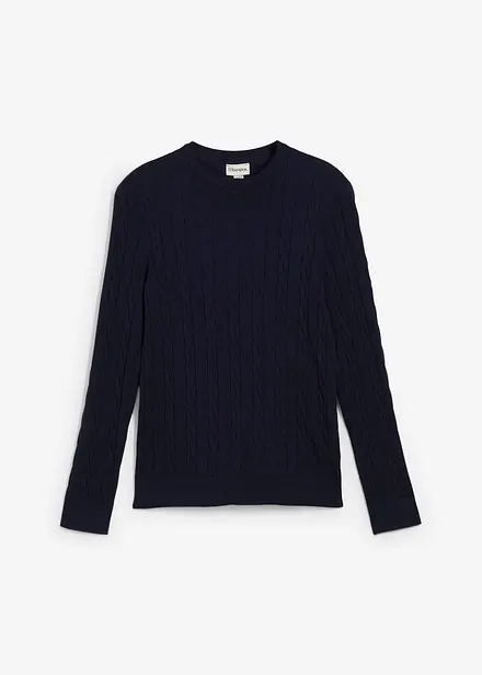 Finstrikket genser med flettemønster, Slim Fit
