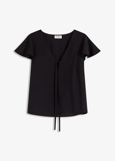 Bluse med volangermer i glansfull stil