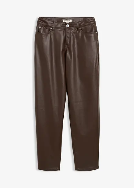 Barrel bukse i imitert skinn, Mid Waist