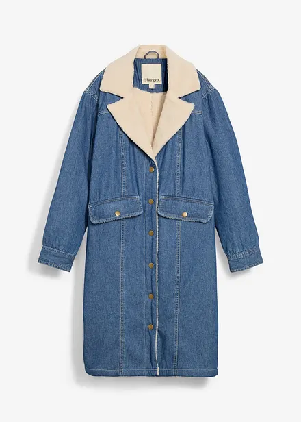 Denim-vinterk&aring;pe, varmt f&ocirc;ret med teddy