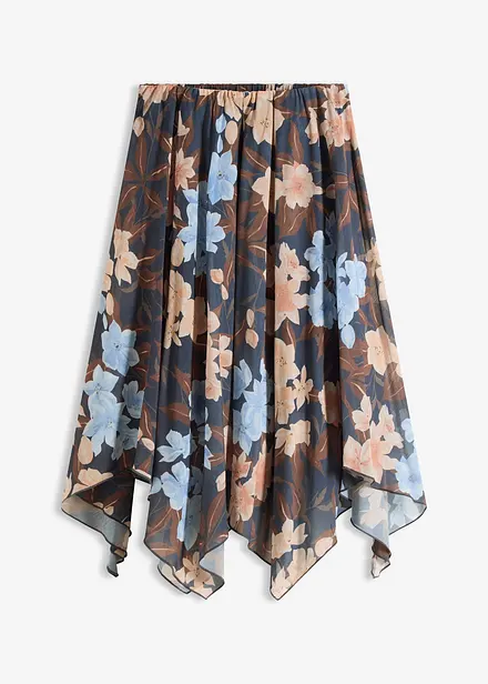 Midiskjørt i chiffon med asymmetrisk fald