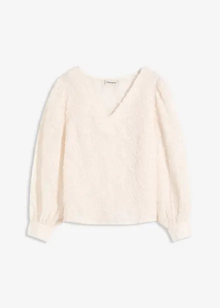 Bluse med blomstret strukturm&oslash;nster