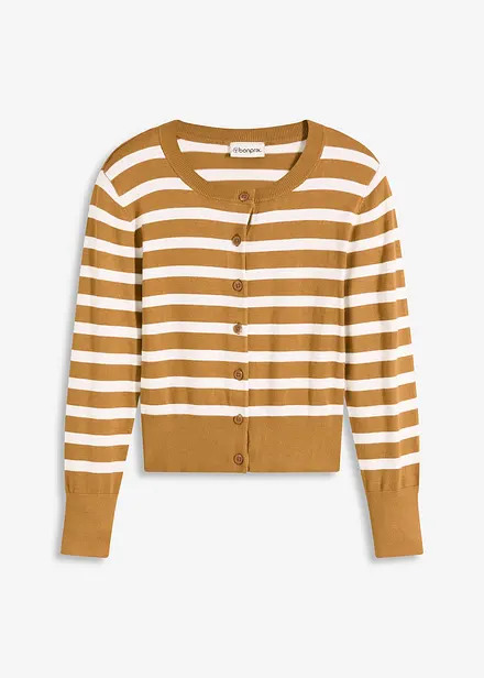 Finstrikket cardigan med stripemønster