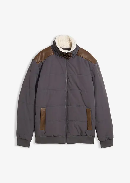 Vattert jakke med detaljer i imitert skinn, vannavvisende