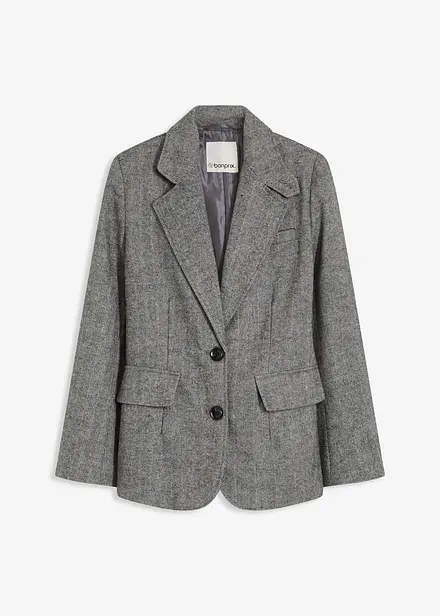Blazer med fiskebeinsmønster og ullandel