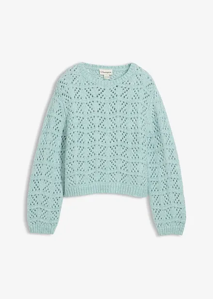 Grovstrikket genser med hullmønster