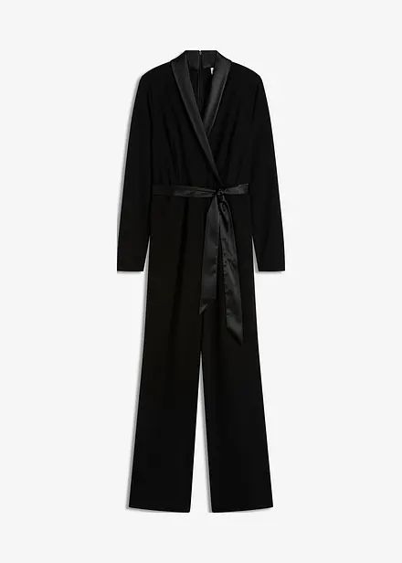 Jumpsuit i strukturert krepp med innfelling i sateng