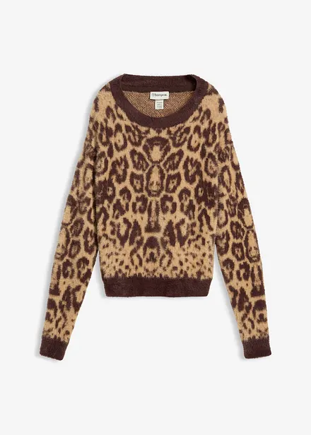 Grovstrikket genser i pusete fjærgarn