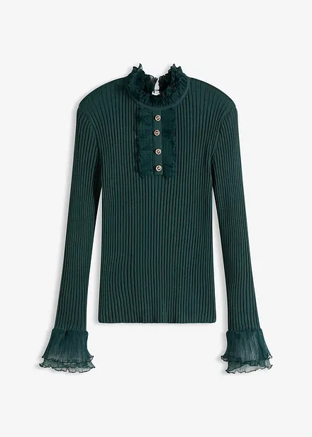 Finstrikket topp med volanger i chiffon
