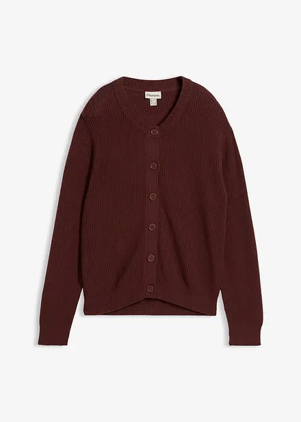 Ribbestrikket cardigan med rund hals