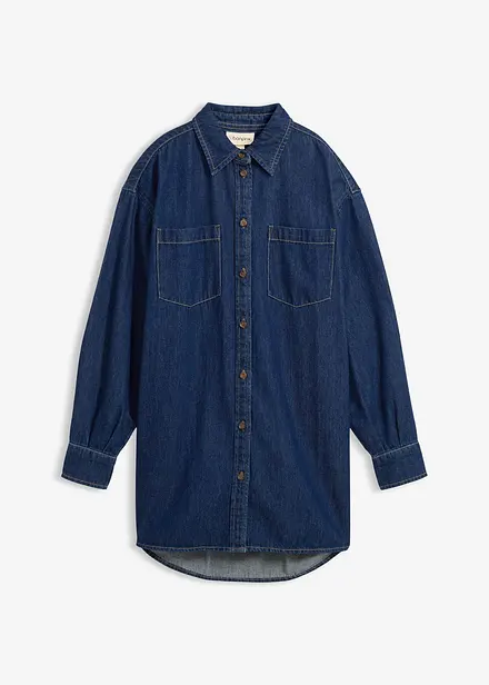 Denimskjorte i formstabilt materiale i 100% bomull, oversized