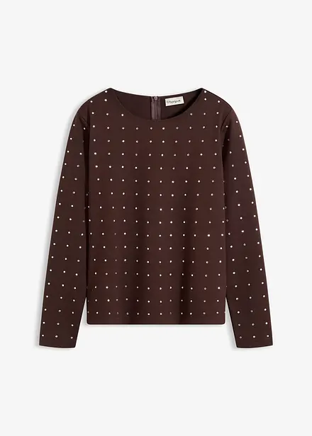 Langermet topp med strass-applikasjon