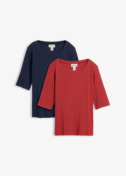 Ribbestrikket topp med &oslash;kologisk bomull (2-pack)