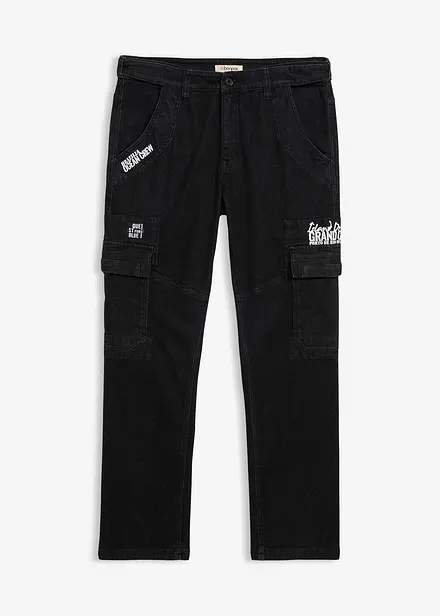 Relaxed fit-cargojeans med stretch og komfortlinning, Straight