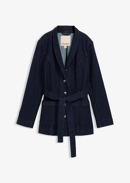 Jeansjakke med belte, med bomull