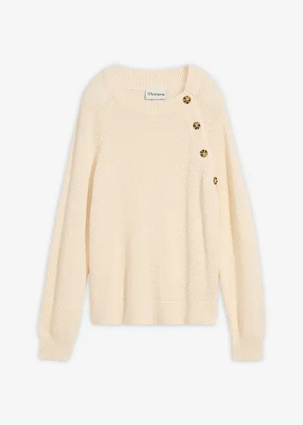 Grovstrikket genser med knappestolpe