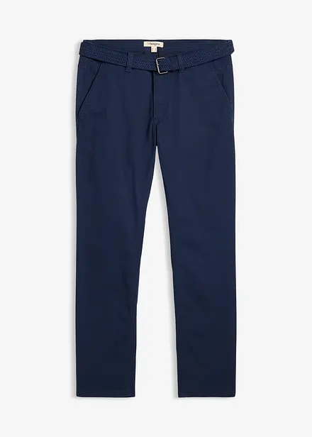 Regular fit-chinos med stretch, elastisk linning og belte, Straight