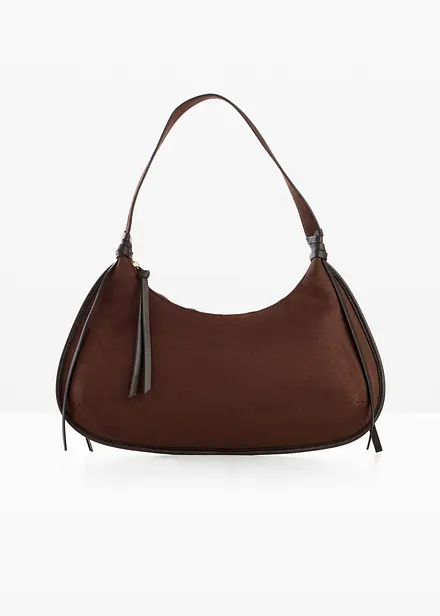 Skulderveske  i imitert, semsket skinn med passepoiler