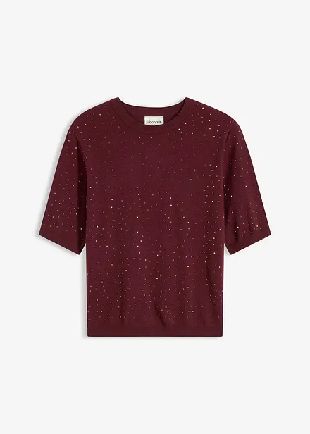 Finstrikket, kortermet genser med strass