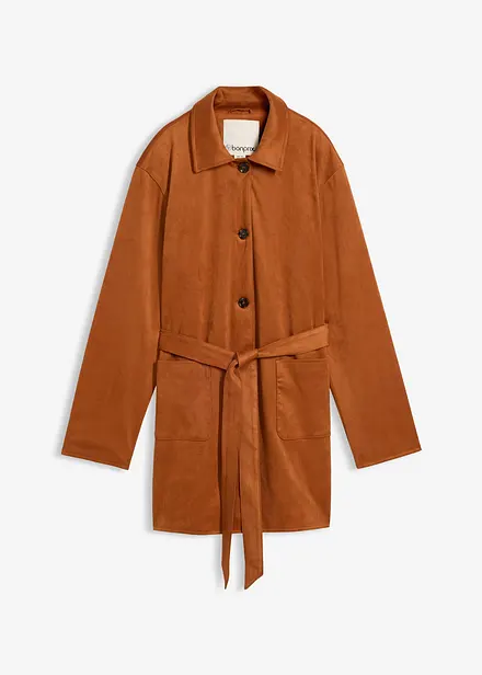 Kort k&aring;pe med belte av imitert semsket skinn