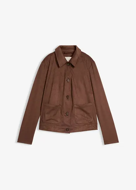 Jakke i imitert, semsket skinn