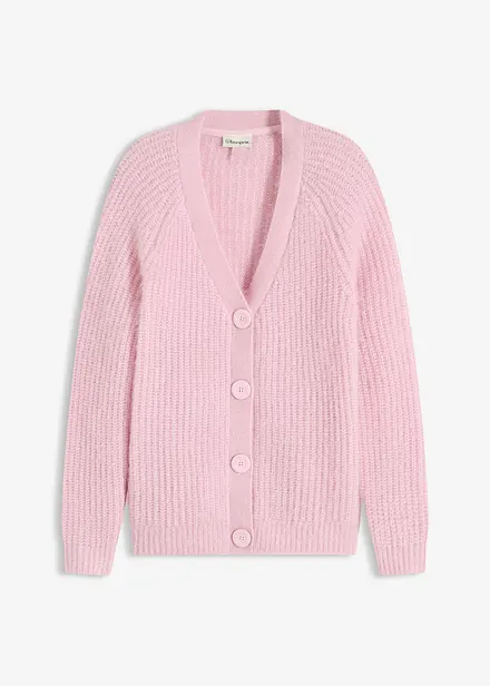 Cardigan i grov ribbestrikk med glans