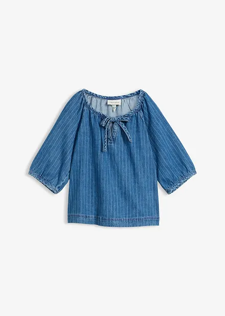 Bluse i denim med stripem&oslash;nster