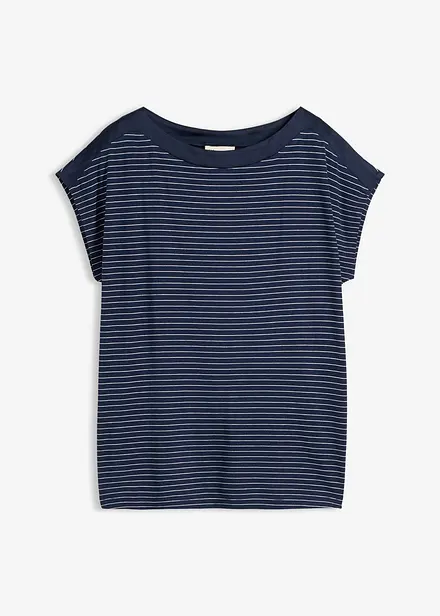 Topp i lett viskose med besetning i sateng