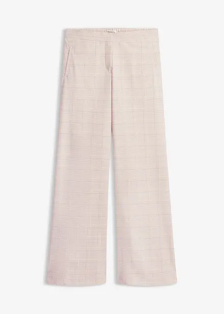 Bukse med viskose, vide ben og glencheck-m&oslash;nster