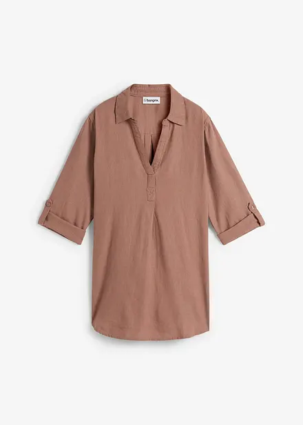 Bluse med lin og 3/4-lange ermer