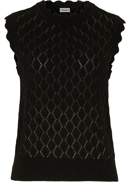 Strikket vest i bomullsmiks med hullm&oslash;nster