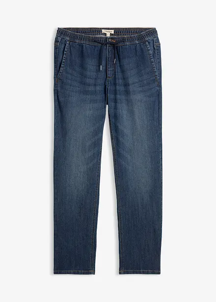 Regular fit-pull on-jeans i lett denim med stretch og komfortlinning, Straight