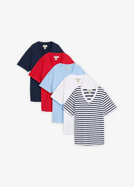 Vid, lang topp med V-hals, kortermet (5-pack)