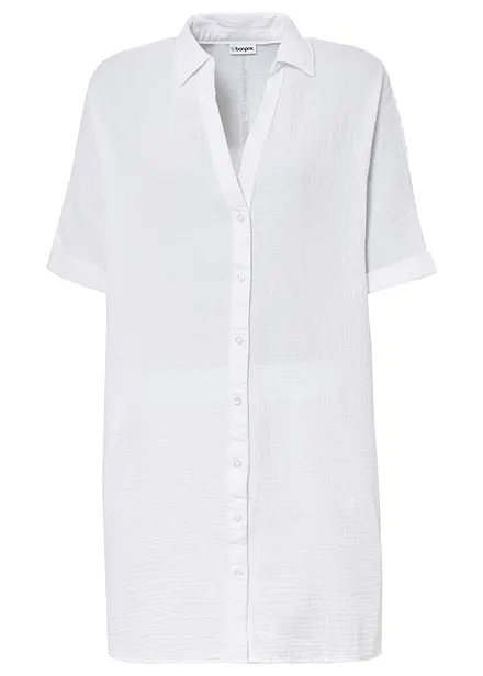 Oversized, lang skjorte i myk bomullsmusselin