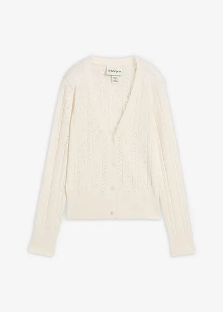 Cardigan med silke og hullm&oslash;nster