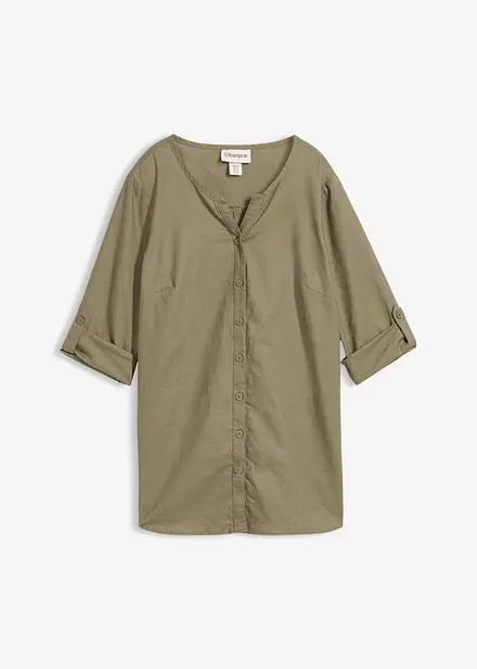 Bluse med lin og 3/4-lange ermer